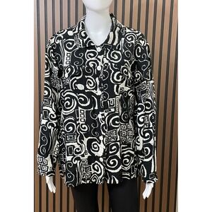 iOS Women's 3X Black Jacket Silk Blend Geometric Artsy Shacket Casual Boho